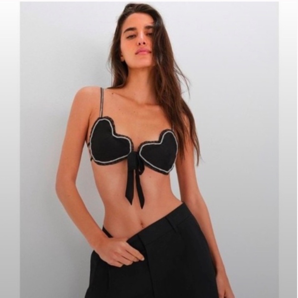 For love and lemons black heart rhinestone bralette
